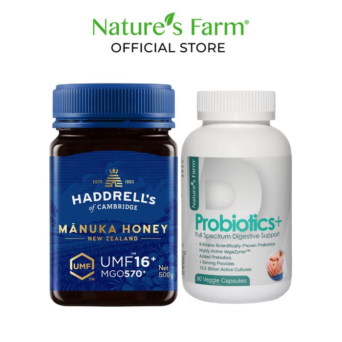 Haddrell's of Cambridge Manuka Honey UMF 16+ 500g + Nature's Farm® Probiotics+ 90s