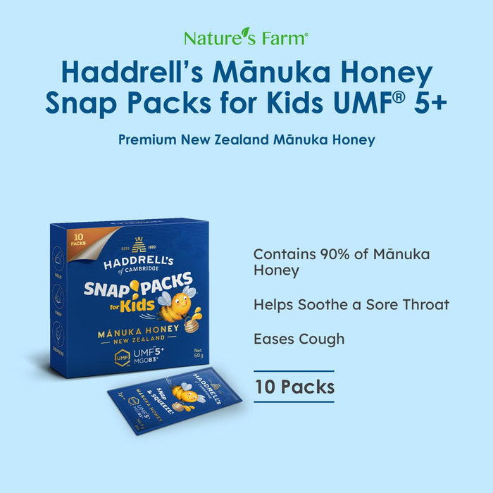 Haddrell's of Cambridge Manuka Honey Snap Packs for Kids UMF® 5+ 5g